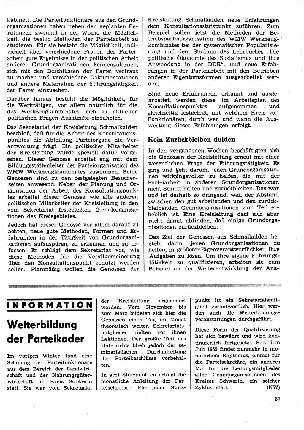 Neuer Weg (NW), Organ des Zentralkomitees (ZK) der SED (Sozialistische Einheitspartei Deutschlands) für Fragen des Parteilebens, 25. Jahrgang [Deutsche Demokratische Republik (DDR)] 1970, Seite 37 (NW ZK SED DDR 1970, S. 37)