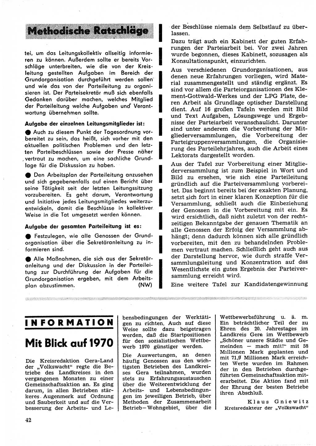 Neuer Weg (NW), Organ des Zentralkomitees (ZK) der SED (Sozialistische Einheitspartei Deutschlands) für Fragen des Parteilebens, 25. Jahrgang [Deutsche Demokratische Republik (DDR)] 1970, Seite 42 (NW ZK SED DDR 1970, S. 42)