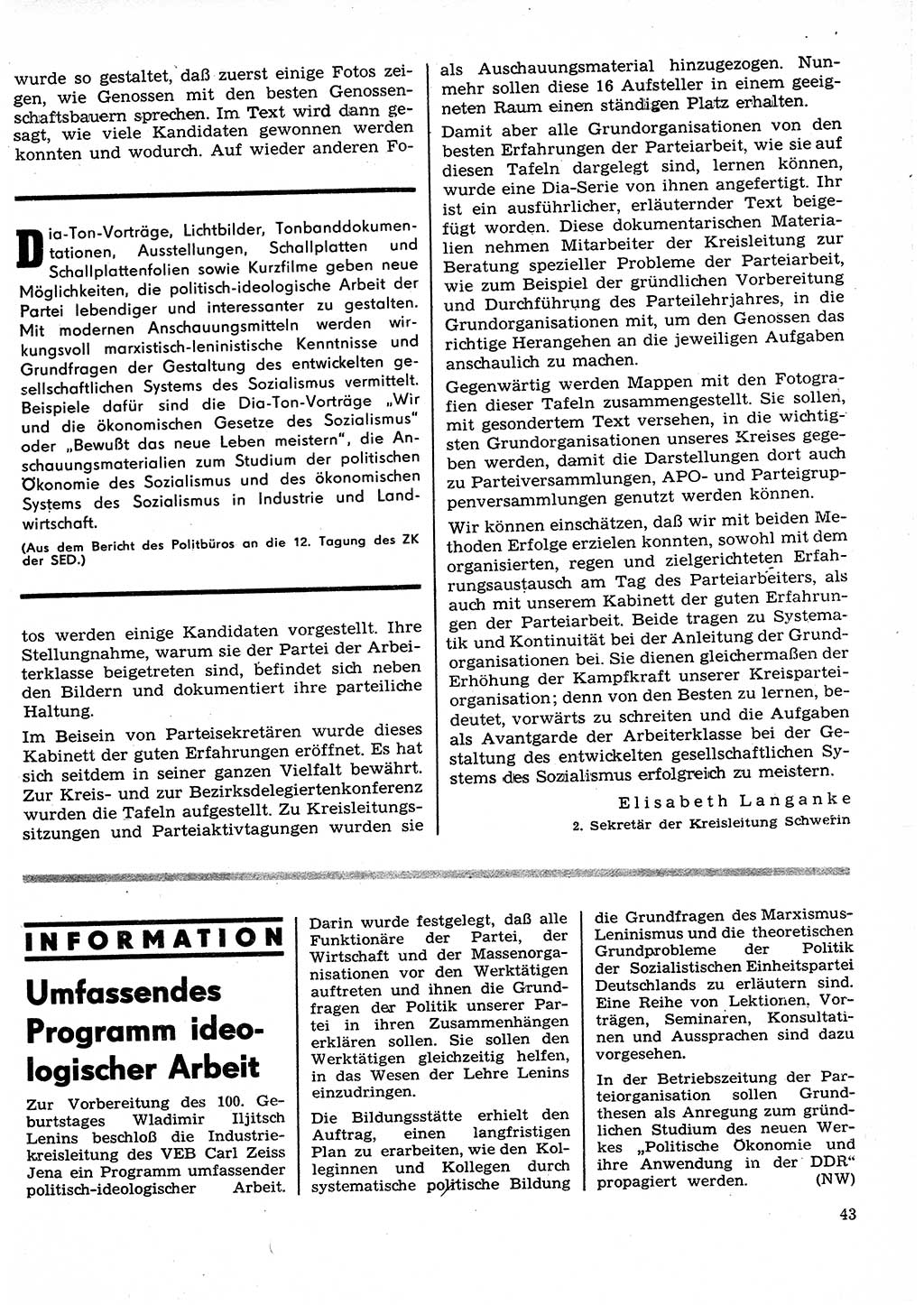 Neuer Weg (NW), Organ des Zentralkomitees (ZK) der SED (Sozialistische Einheitspartei Deutschlands) für Fragen des Parteilebens, 25. Jahrgang [Deutsche Demokratische Republik (DDR)] 1970, Seite 43 (NW ZK SED DDR 1970, S. 43)