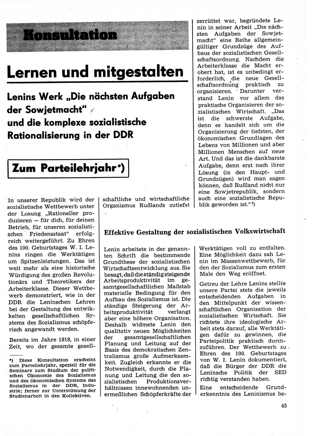 Neuer Weg (NW), Organ des Zentralkomitees (ZK) der SED (Sozialistische Einheitspartei Deutschlands) für Fragen des Parteilebens, 25. Jahrgang [Deutsche Demokratische Republik (DDR)] 1970, Seite 45 (NW ZK SED DDR 1970, S. 45)