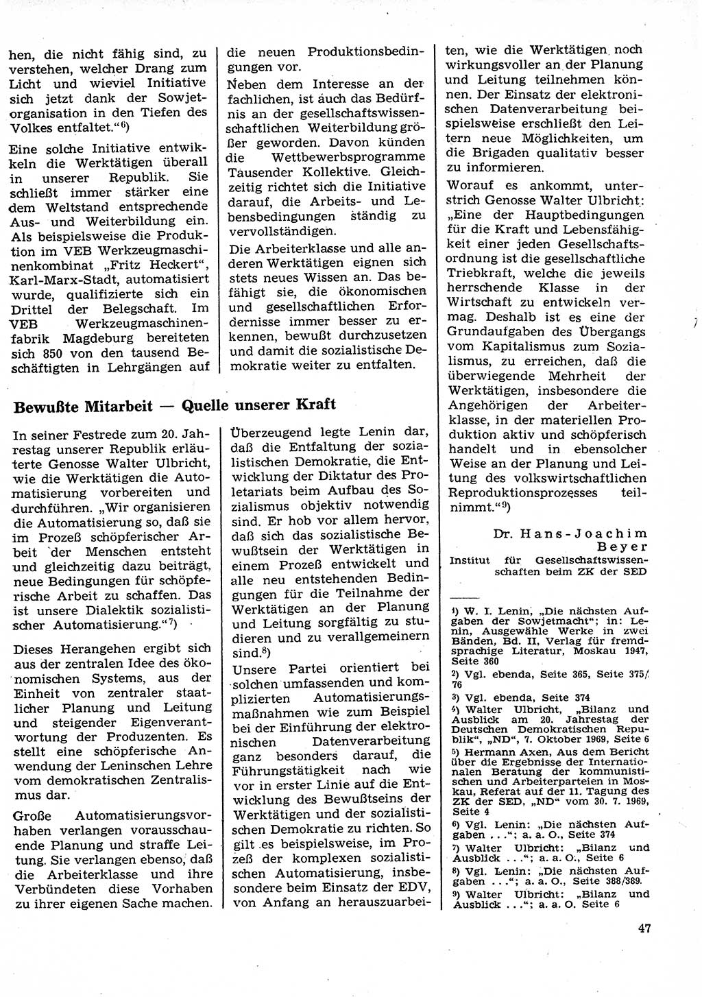 Neuer Weg (NW), Organ des Zentralkomitees (ZK) der SED (Sozialistische Einheitspartei Deutschlands) für Fragen des Parteilebens, 25. Jahrgang [Deutsche Demokratische Republik (DDR)] 1970, Seite 47 (NW ZK SED DDR 1970, S. 47)