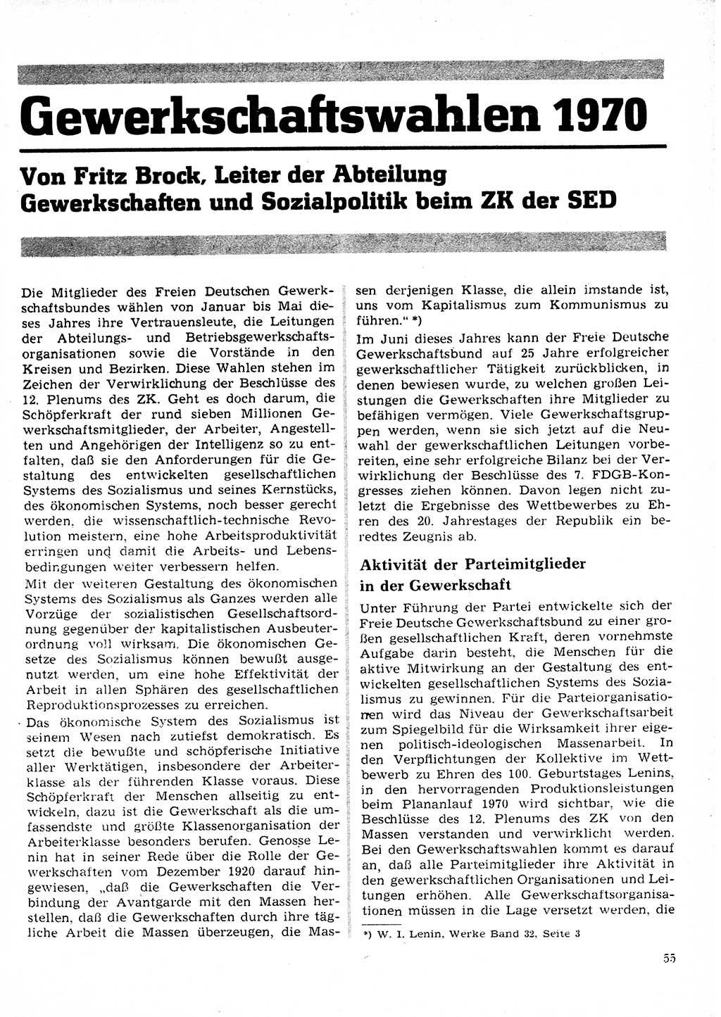 Neuer Weg (NW), Organ des Zentralkomitees (ZK) der SED (Sozialistische Einheitspartei Deutschlands) für Fragen des Parteilebens, 25. Jahrgang [Deutsche Demokratische Republik (DDR)] 1970, Seite 55 (NW ZK SED DDR 1970, S. 55)