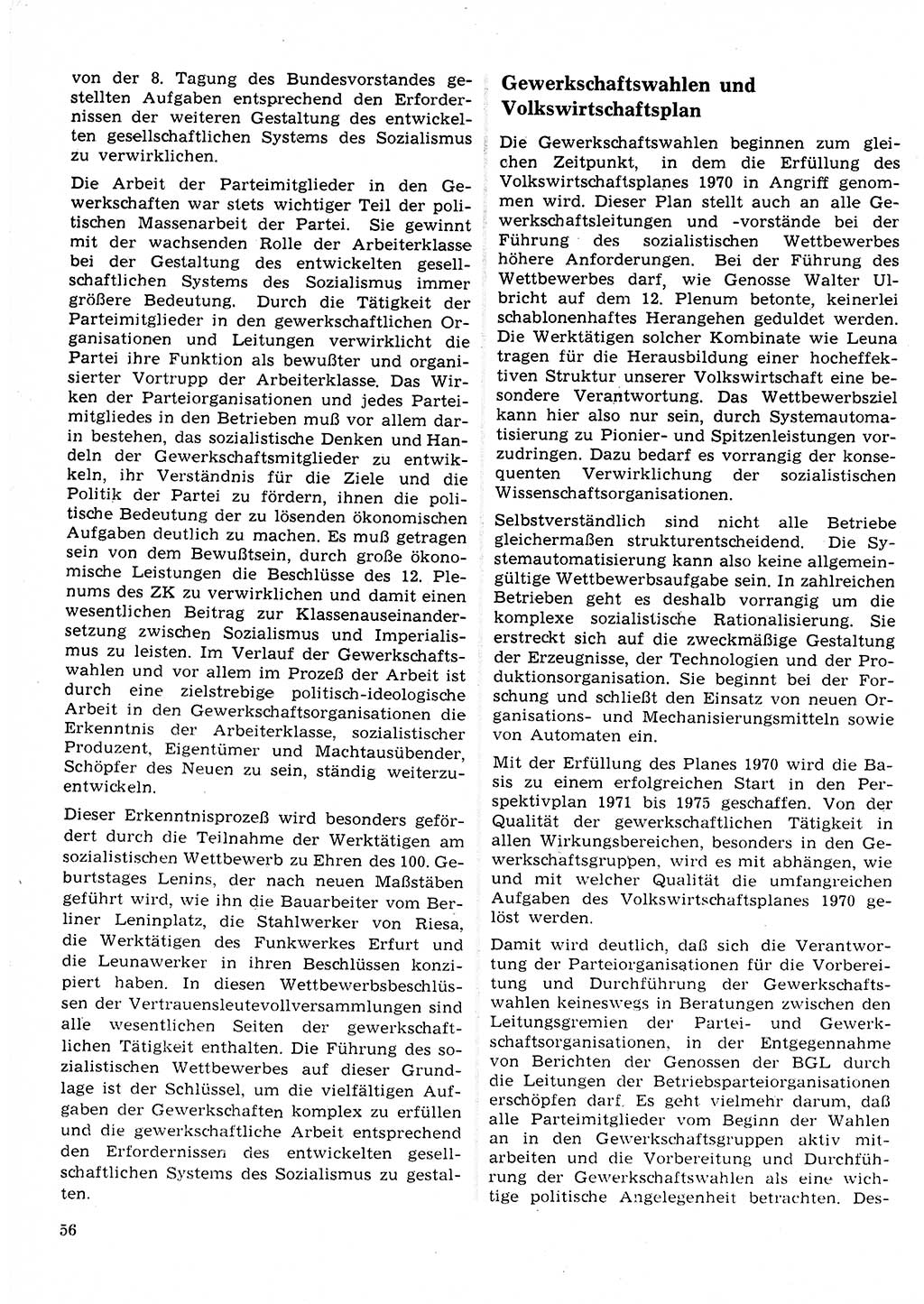 Neuer Weg (NW), Organ des Zentralkomitees (ZK) der SED (Sozialistische Einheitspartei Deutschlands) für Fragen des Parteilebens, 25. Jahrgang [Deutsche Demokratische Republik (DDR)] 1970, Seite 56 (NW ZK SED DDR 1970, S. 56)