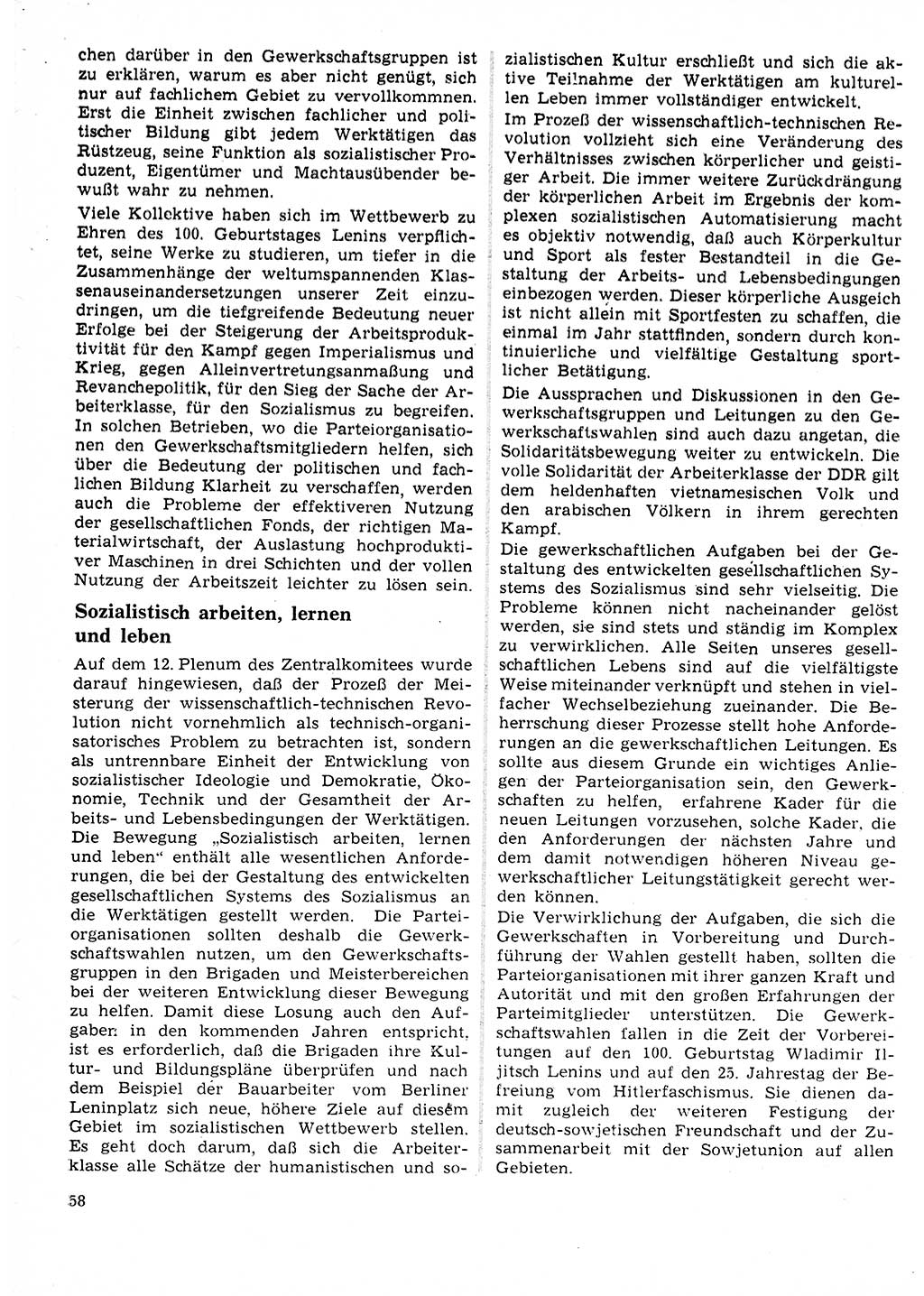 Neuer Weg (NW), Organ des Zentralkomitees (ZK) der SED (Sozialistische Einheitspartei Deutschlands) für Fragen des Parteilebens, 25. Jahrgang [Deutsche Demokratische Republik (DDR)] 1970, Seite 58 (NW ZK SED DDR 1970, S. 58)