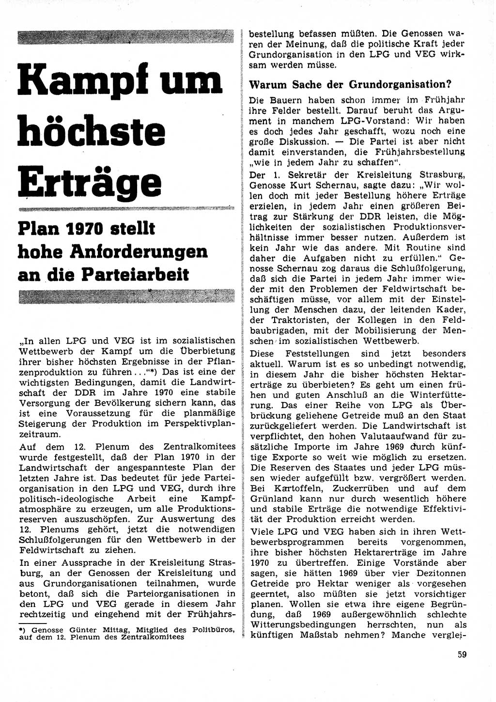 Neuer Weg (NW), Organ des Zentralkomitees (ZK) der SED (Sozialistische Einheitspartei Deutschlands) für Fragen des Parteilebens, 25. Jahrgang [Deutsche Demokratische Republik (DDR)] 1970, Seite 59 (NW ZK SED DDR 1970, S. 59)