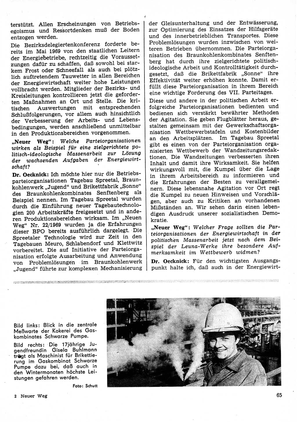 Neuer Weg (NW), Organ des Zentralkomitees (ZK) der SED (Sozialistische Einheitspartei Deutschlands) für Fragen des Parteilebens, 25. Jahrgang [Deutsche Demokratische Republik (DDR)] 1970, Seite 65 (NW ZK SED DDR 1970, S. 65)