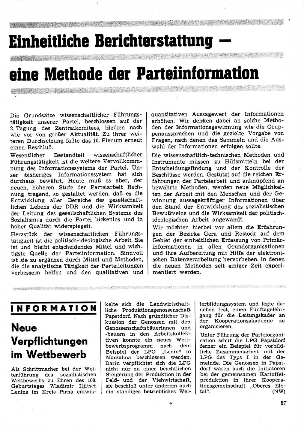 Neuer Weg (NW), Organ des Zentralkomitees (ZK) der SED (Sozialistische Einheitspartei Deutschlands) für Fragen des Parteilebens, 25. Jahrgang [Deutsche Demokratische Republik (DDR)] 1970, Seite 67 (NW ZK SED DDR 1970, S. 67)