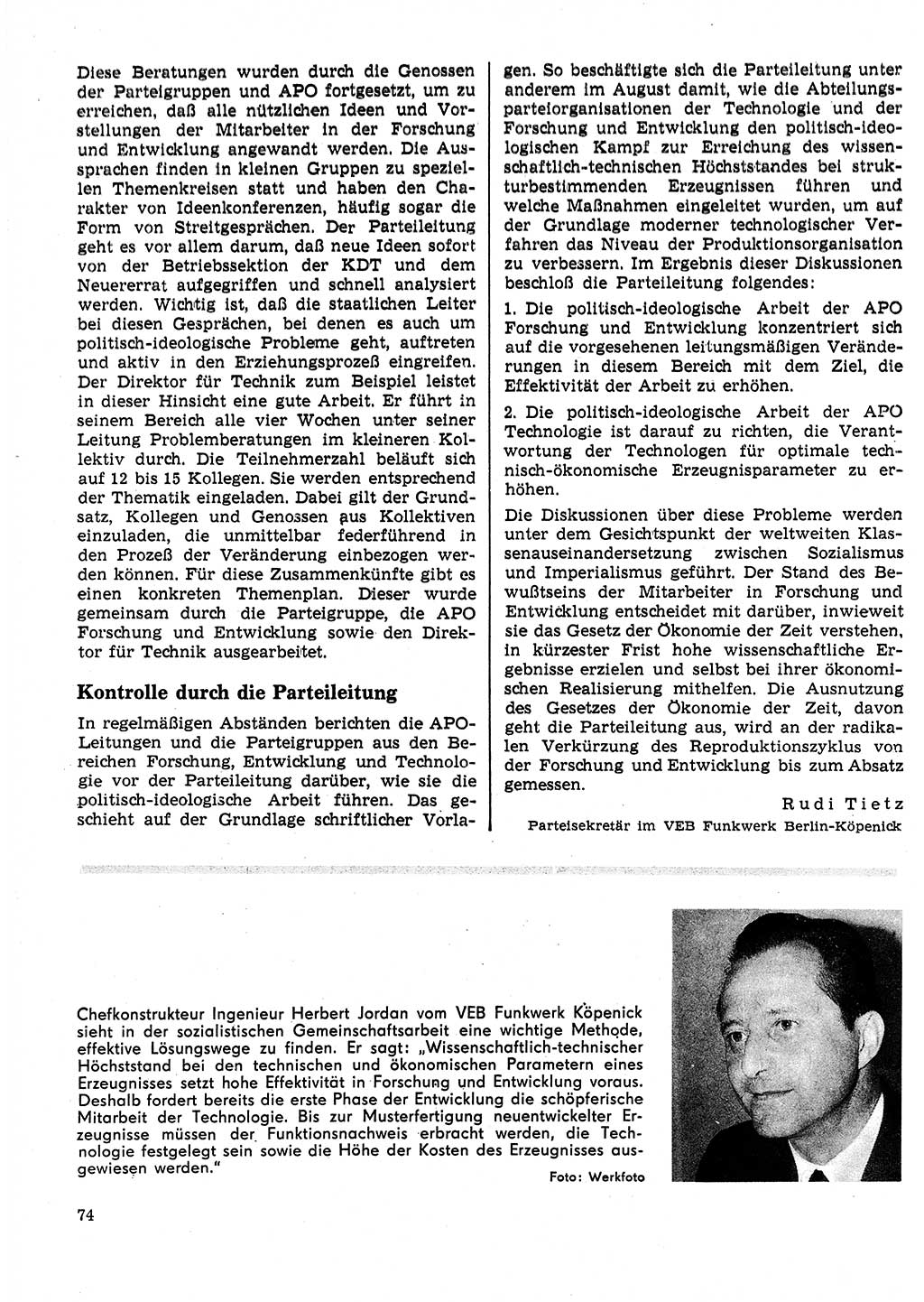 Neuer Weg (NW), Organ des Zentralkomitees (ZK) der SED (Sozialistische Einheitspartei Deutschlands) für Fragen des Parteilebens, 25. Jahrgang [Deutsche Demokratische Republik (DDR)] 1970, Seite 74 (NW ZK SED DDR 1970, S. 74)