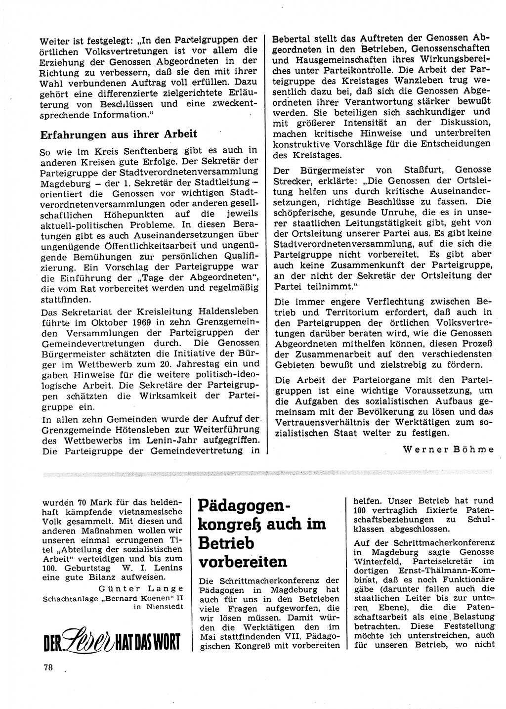 Neuer Weg (NW), Organ des Zentralkomitees (ZK) der SED (Sozialistische Einheitspartei Deutschlands) für Fragen des Parteilebens, 25. Jahrgang [Deutsche Demokratische Republik (DDR)] 1970, Seite 78 (NW ZK SED DDR 1970, S. 78)