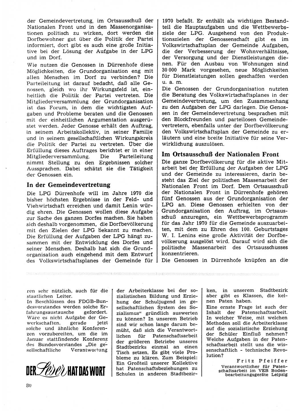 Neuer Weg (NW), Organ des Zentralkomitees (ZK) der SED (Sozialistische Einheitspartei Deutschlands) für Fragen des Parteilebens, 25. Jahrgang [Deutsche Demokratische Republik (DDR)] 1970, Seite 80 (NW ZK SED DDR 1970, S. 80)