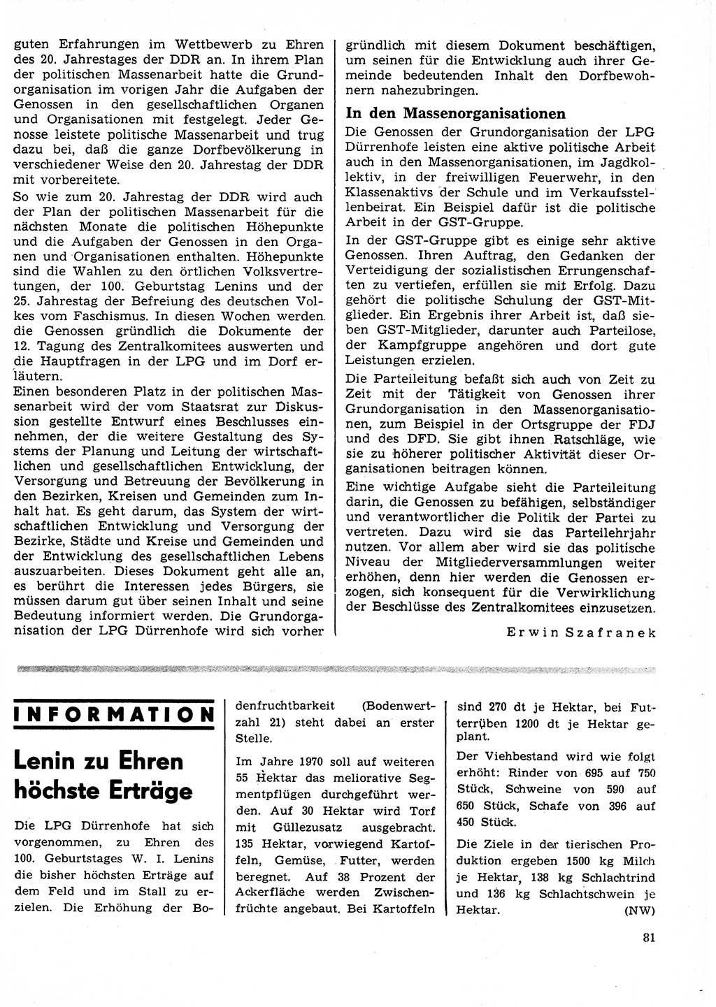 Neuer Weg (NW), Organ des Zentralkomitees (ZK) der SED (Sozialistische Einheitspartei Deutschlands) für Fragen des Parteilebens, 25. Jahrgang [Deutsche Demokratische Republik (DDR)] 1970, Seite 81 (NW ZK SED DDR 1970, S. 81)
