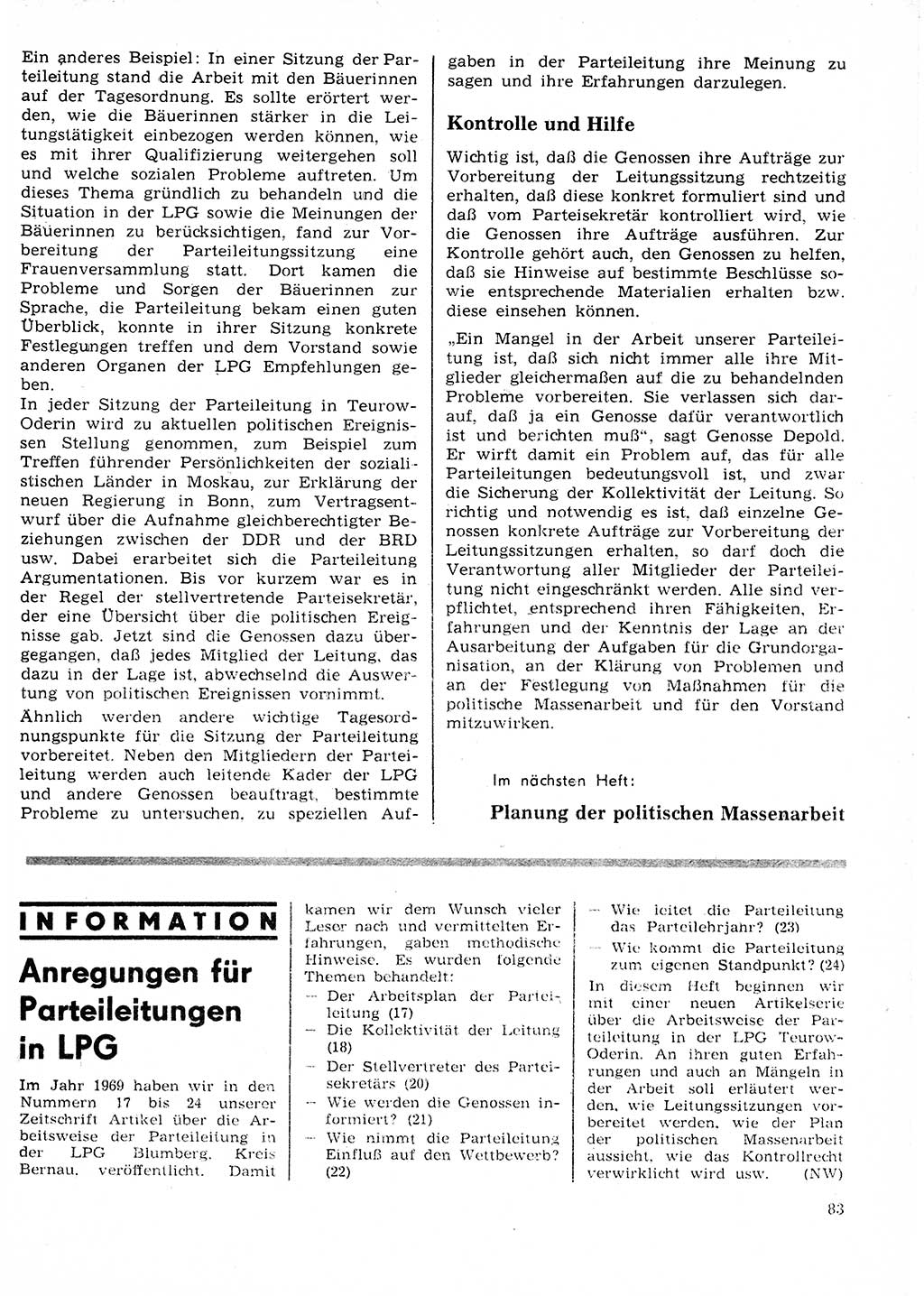 Neuer Weg (NW), Organ des Zentralkomitees (ZK) der SED (Sozialistische Einheitspartei Deutschlands) für Fragen des Parteilebens, 25. Jahrgang [Deutsche Demokratische Republik (DDR)] 1970, Seite 83 (NW ZK SED DDR 1970, S. 83)
