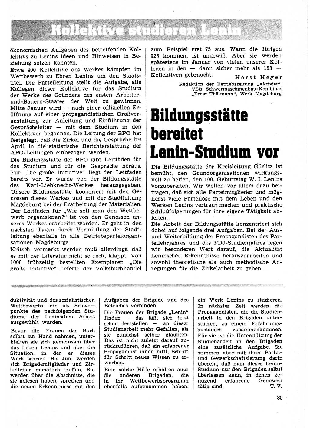 Neuer Weg (NW), Organ des Zentralkomitees (ZK) der SED (Sozialistische Einheitspartei Deutschlands) für Fragen des Parteilebens, 25. Jahrgang [Deutsche Demokratische Republik (DDR)] 1970, Seite 85 (NW ZK SED DDR 1970, S. 85)