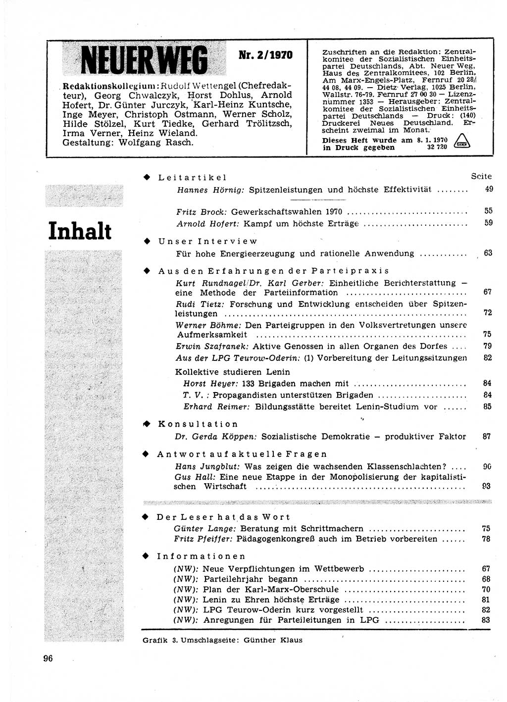 Neuer Weg (NW), Organ des Zentralkomitees (ZK) der SED (Sozialistische Einheitspartei Deutschlands) für Fragen des Parteilebens, 25. Jahrgang [Deutsche Demokratische Republik (DDR)] 1970, Seite 96 (NW ZK SED DDR 1970, S. 96)