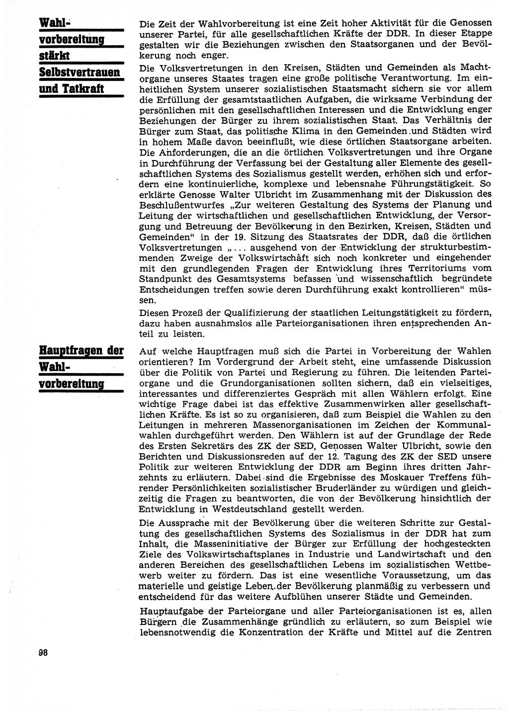 Neuer Weg (NW), Organ des Zentralkomitees (ZK) der SED (Sozialistische Einheitspartei Deutschlands) für Fragen des Parteilebens, 25. Jahrgang [Deutsche Demokratische Republik (DDR)] 1970, Seite 98 (NW ZK SED DDR 1970, S. 98)