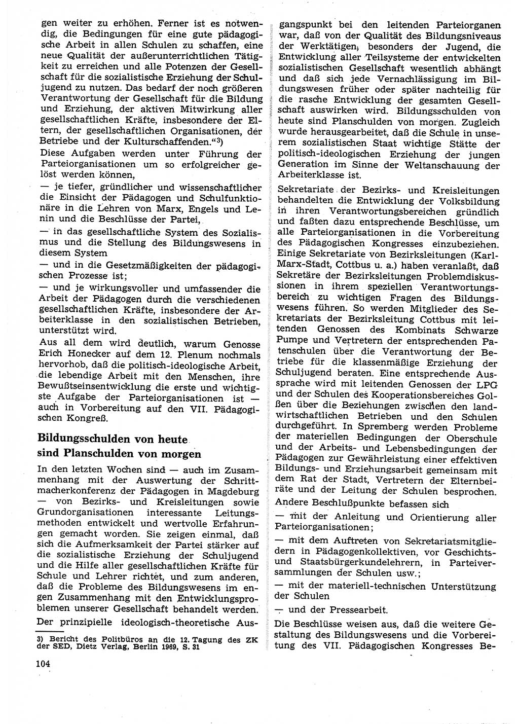 Neuer Weg (NW), Organ des Zentralkomitees (ZK) der SED (Sozialistische Einheitspartei Deutschlands) für Fragen des Parteilebens, 25. Jahrgang [Deutsche Demokratische Republik (DDR)] 1970, Seite 104 (NW ZK SED DDR 1970, S. 104)