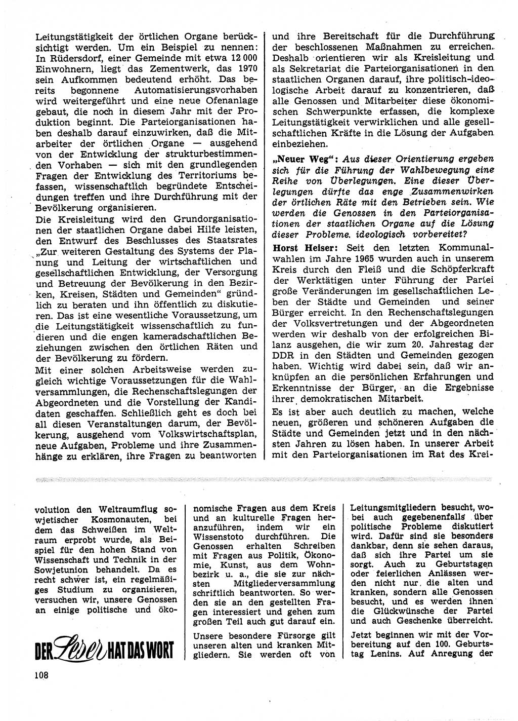 Neuer Weg (NW), Organ des Zentralkomitees (ZK) der SED (Sozialistische Einheitspartei Deutschlands) für Fragen des Parteilebens, 25. Jahrgang [Deutsche Demokratische Republik (DDR)] 1970, Seite 108 (NW ZK SED DDR 1970, S. 108)