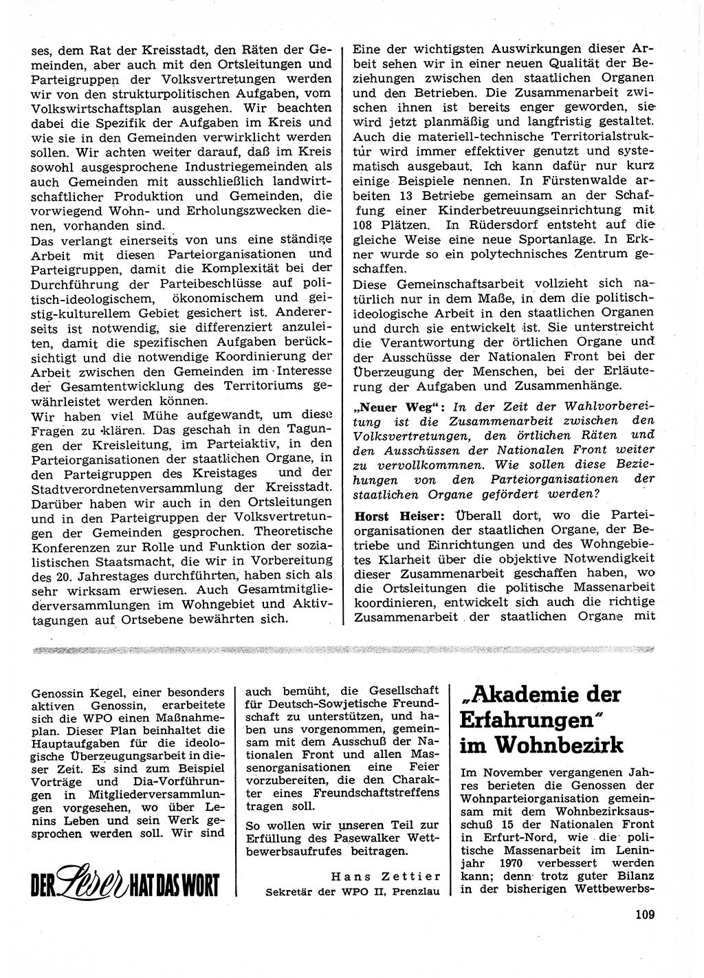 Neuer Weg (NW), Organ des Zentralkomitees (ZK) der SED (Sozialistische Einheitspartei Deutschlands) für Fragen des Parteilebens, 25. Jahrgang [Deutsche Demokratische Republik (DDR)] 1970, Seite 109 (NW ZK SED DDR 1970, S. 109)