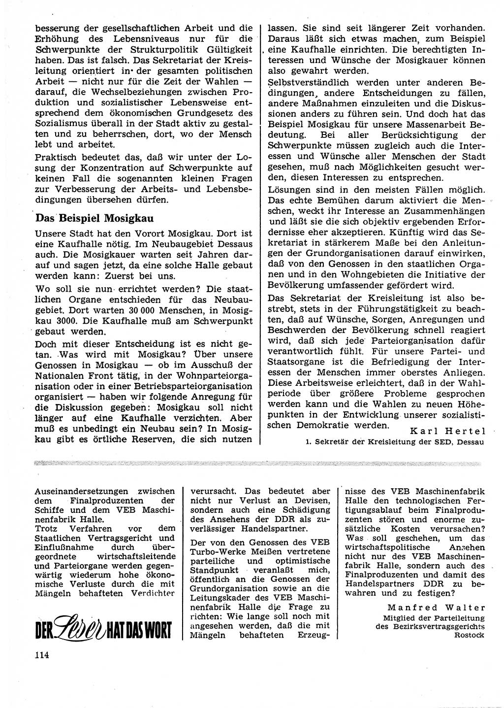 Neuer Weg (NW), Organ des Zentralkomitees (ZK) der SED (Sozialistische Einheitspartei Deutschlands) für Fragen des Parteilebens, 25. Jahrgang [Deutsche Demokratische Republik (DDR)] 1970, Seite 114 (NW ZK SED DDR 1970, S. 114)