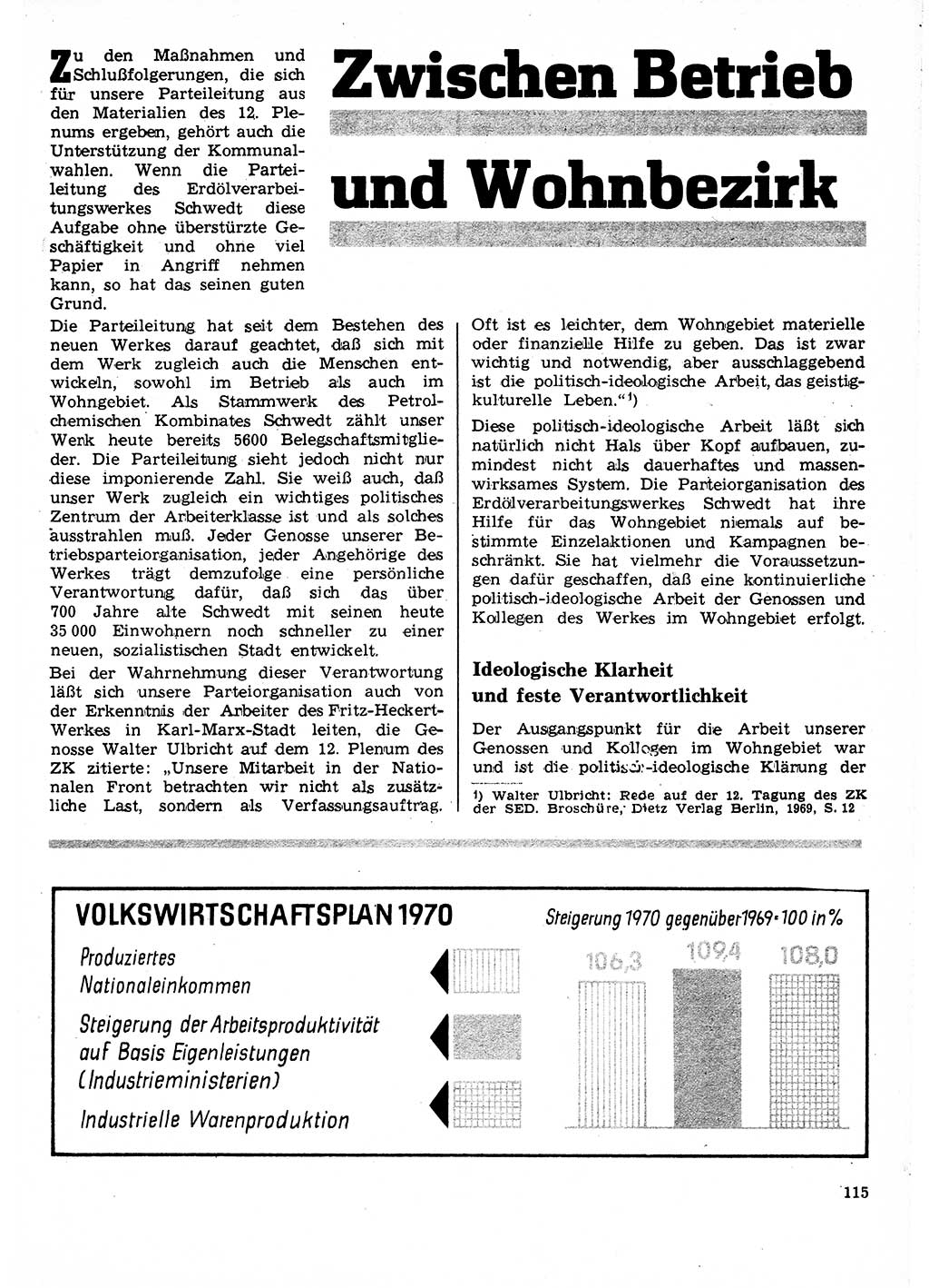 Neuer Weg (NW), Organ des Zentralkomitees (ZK) der SED (Sozialistische Einheitspartei Deutschlands) für Fragen des Parteilebens, 25. Jahrgang [Deutsche Demokratische Republik (DDR)] 1970, Seite 115 (NW ZK SED DDR 1970, S. 115)