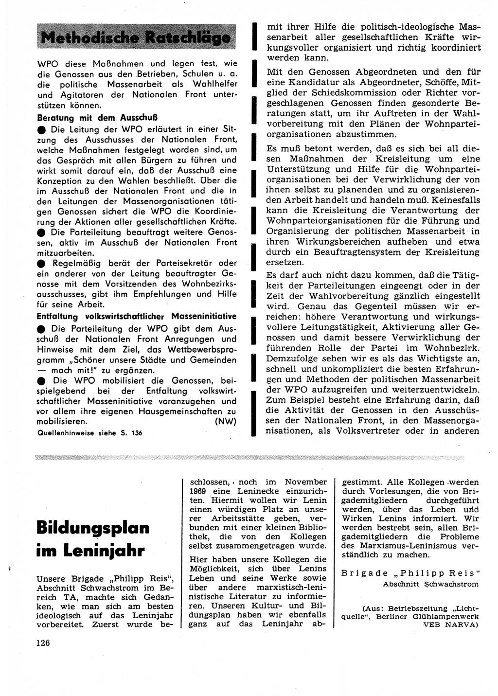 Neuer Weg (NW), Organ des Zentralkomitees (ZK) der SED (Sozialistische Einheitspartei Deutschlands) für Fragen des Parteilebens, 25. Jahrgang [Deutsche Demokratische Republik (DDR)] 1970, Seite 126 (NW ZK SED DDR 1970, S. 126)