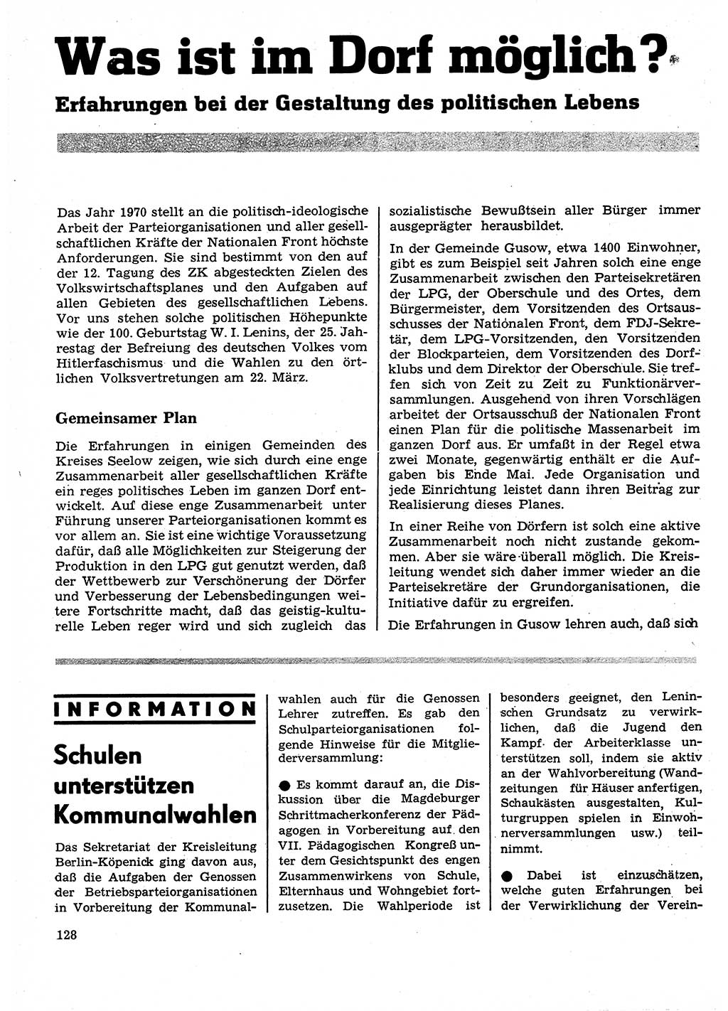 Neuer Weg (NW), Organ des Zentralkomitees (ZK) der SED (Sozialistische Einheitspartei Deutschlands) für Fragen des Parteilebens, 25. Jahrgang [Deutsche Demokratische Republik (DDR)] 1970, Seite 128 (NW ZK SED DDR 1970, S. 128)