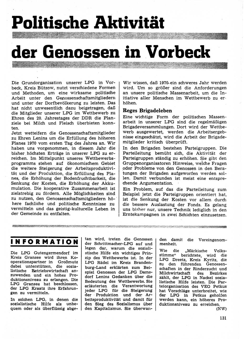 Neuer Weg (NW), Organ des Zentralkomitees (ZK) der SED (Sozialistische Einheitspartei Deutschlands) für Fragen des Parteilebens, 25. Jahrgang [Deutsche Demokratische Republik (DDR)] 1970, Seite 131 (NW ZK SED DDR 1970, S. 131)