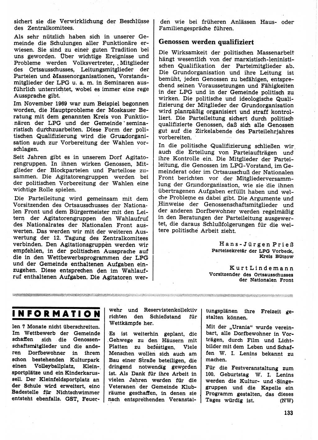 Neuer Weg (NW), Organ des Zentralkomitees (ZK) der SED (Sozialistische Einheitspartei Deutschlands) für Fragen des Parteilebens, 25. Jahrgang [Deutsche Demokratische Republik (DDR)] 1970, Seite 133 (NW ZK SED DDR 1970, S. 133)