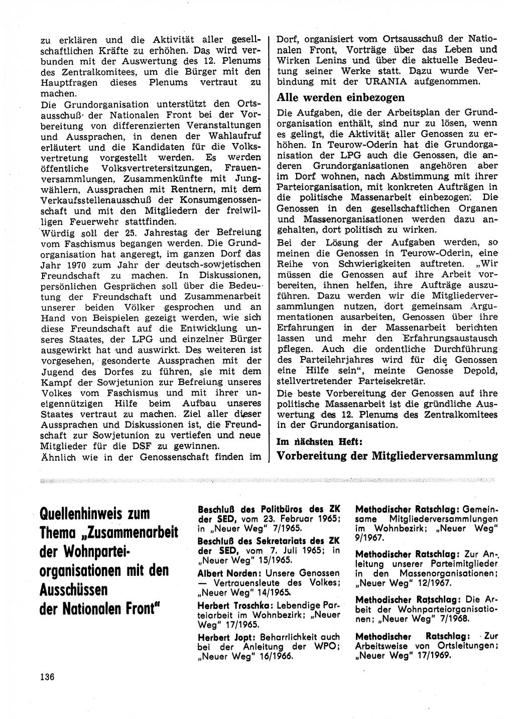 Neuer Weg (NW), Organ des Zentralkomitees (ZK) der SED (Sozialistische Einheitspartei Deutschlands) für Fragen des Parteilebens, 25. Jahrgang [Deutsche Demokratische Republik (DDR)] 1970, Seite 136 (NW ZK SED DDR 1970, S. 136)