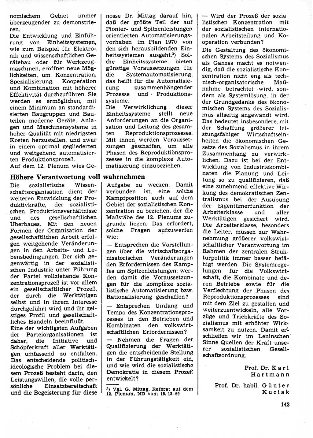 Neuer Weg (NW), Organ des Zentralkomitees (ZK) der SED (Sozialistische Einheitspartei Deutschlands) für Fragen des Parteilebens, 25. Jahrgang [Deutsche Demokratische Republik (DDR)] 1970, Seite 143 (NW ZK SED DDR 1970, S. 143)
