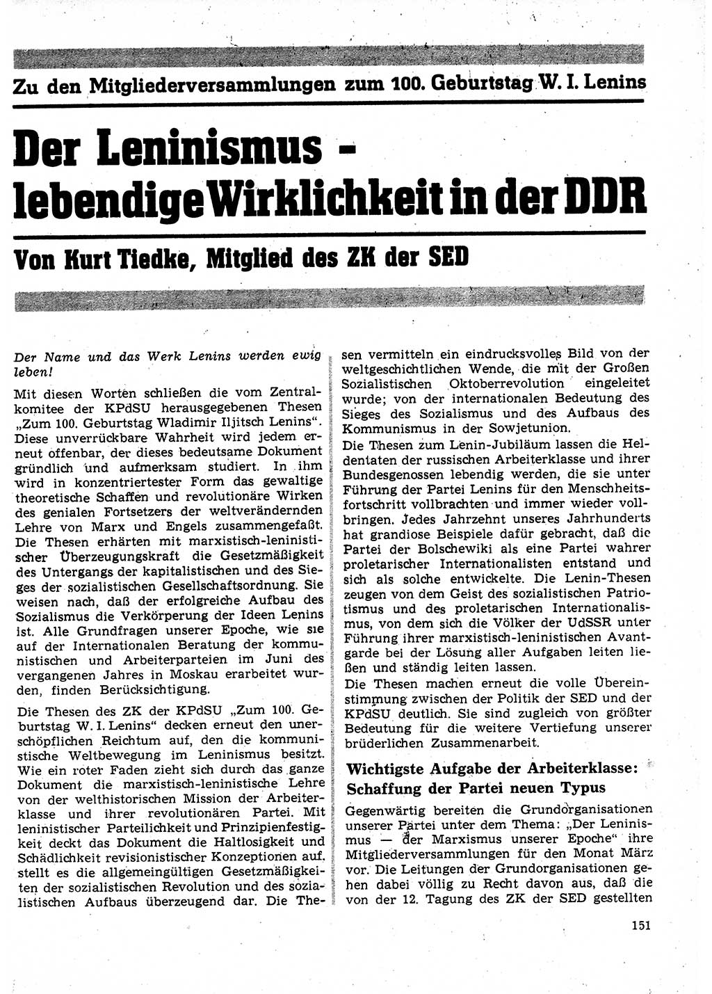 Neuer Weg (NW), Organ des Zentralkomitees (ZK) der SED (Sozialistische Einheitspartei Deutschlands) für Fragen des Parteilebens, 25. Jahrgang [Deutsche Demokratische Republik (DDR)] 1970, Seite 151 (NW ZK SED DDR 1970, S. 151)