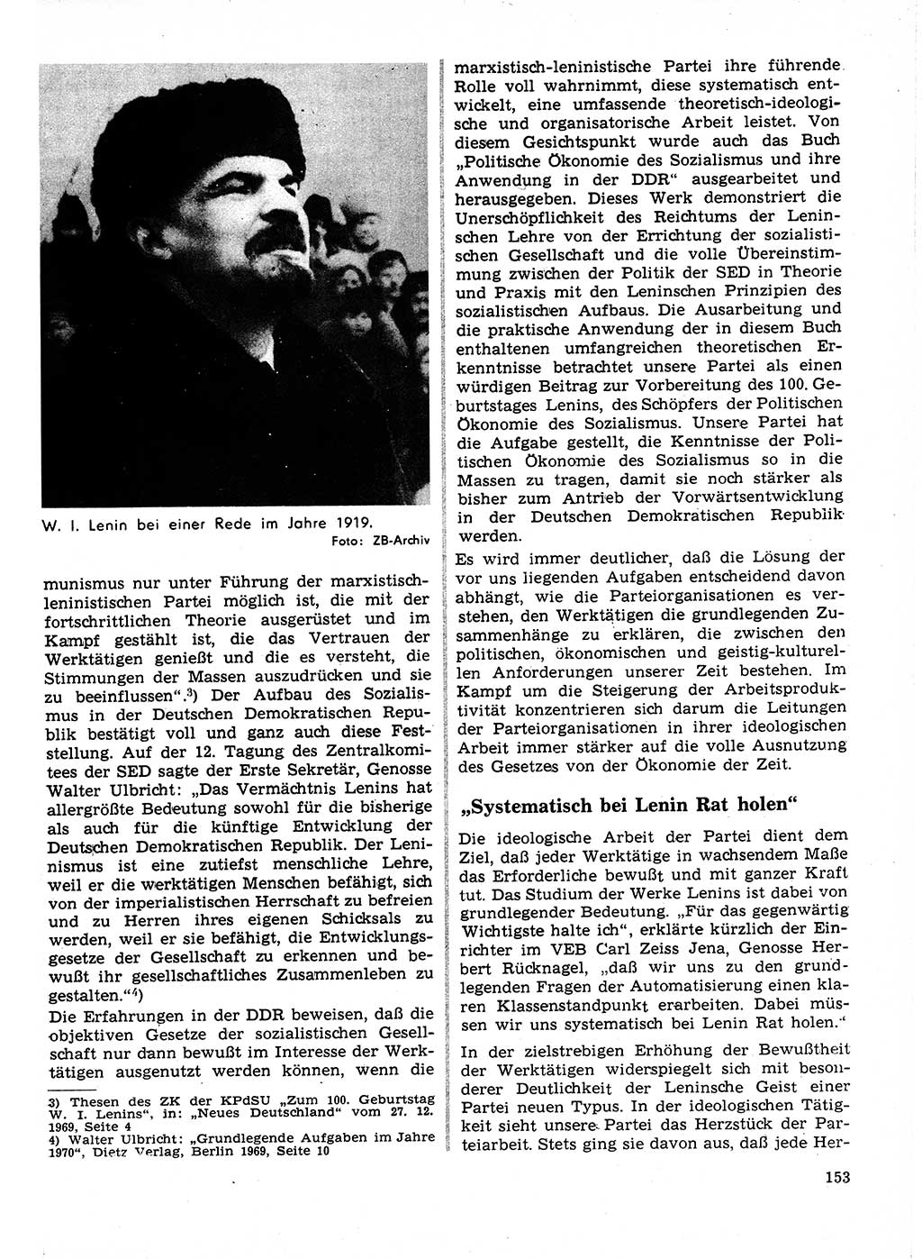 Neuer Weg (NW), Organ des Zentralkomitees (ZK) der SED (Sozialistische Einheitspartei Deutschlands) für Fragen des Parteilebens, 25. Jahrgang [Deutsche Demokratische Republik (DDR)] 1970, Seite 153 (NW ZK SED DDR 1970, S. 153)