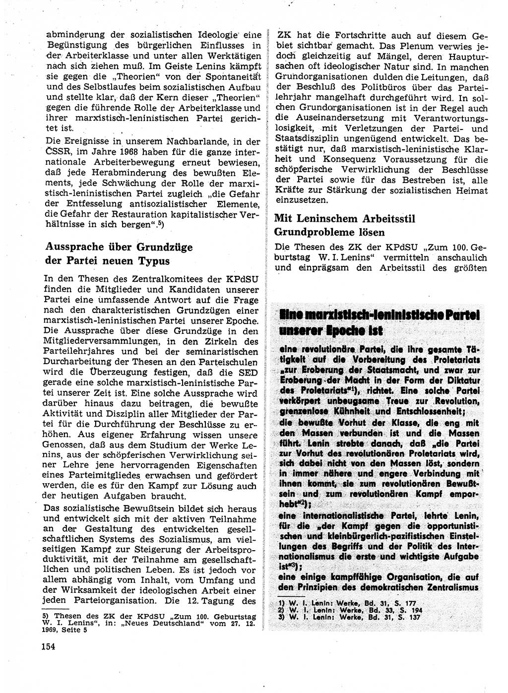 Neuer Weg (NW), Organ des Zentralkomitees (ZK) der SED (Sozialistische Einheitspartei Deutschlands) für Fragen des Parteilebens, 25. Jahrgang [Deutsche Demokratische Republik (DDR)] 1970, Seite 154 (NW ZK SED DDR 1970, S. 154)