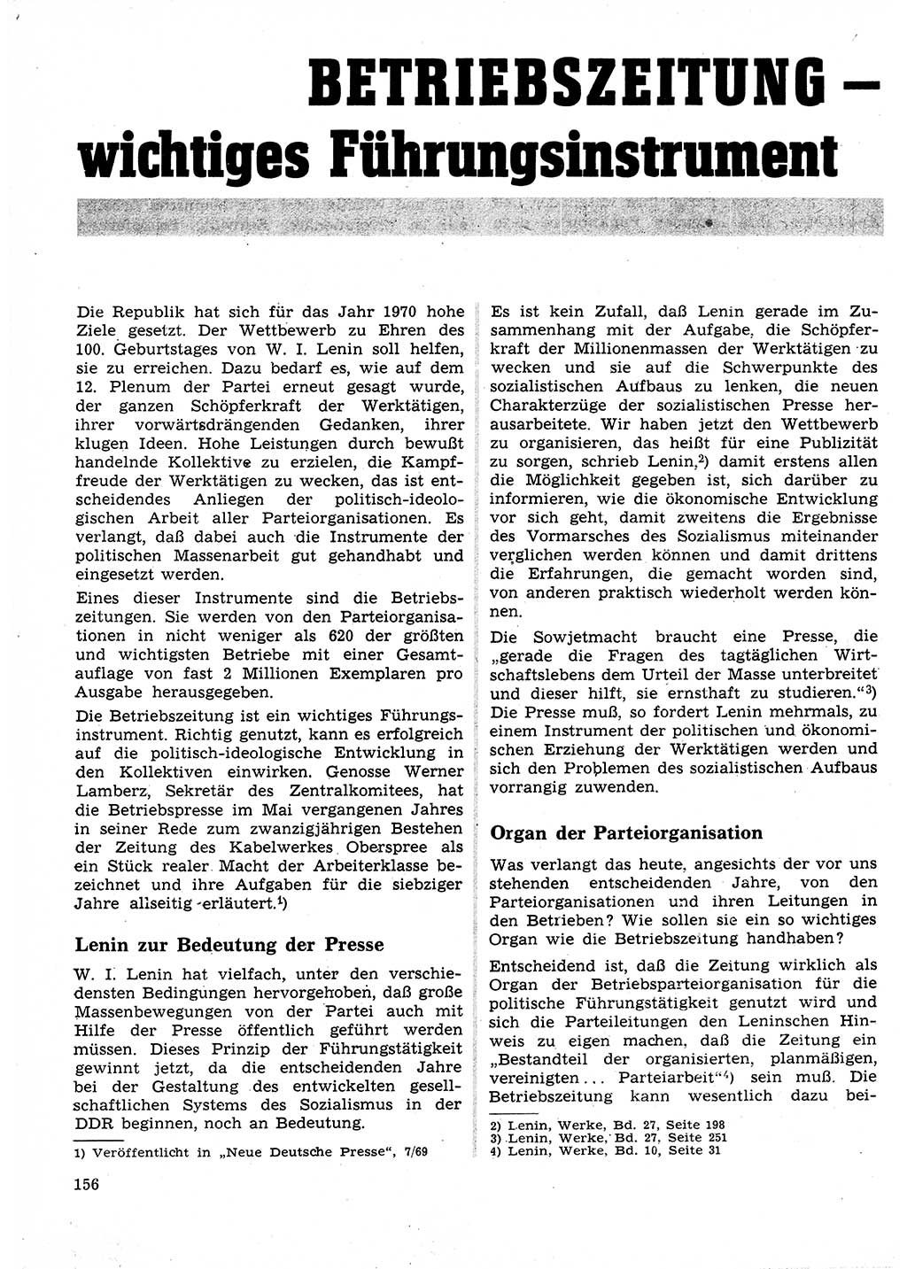 Neuer Weg (NW), Organ des Zentralkomitees (ZK) der SED (Sozialistische Einheitspartei Deutschlands) für Fragen des Parteilebens, 25. Jahrgang [Deutsche Demokratische Republik (DDR)] 1970, Seite 156 (NW ZK SED DDR 1970, S. 156)