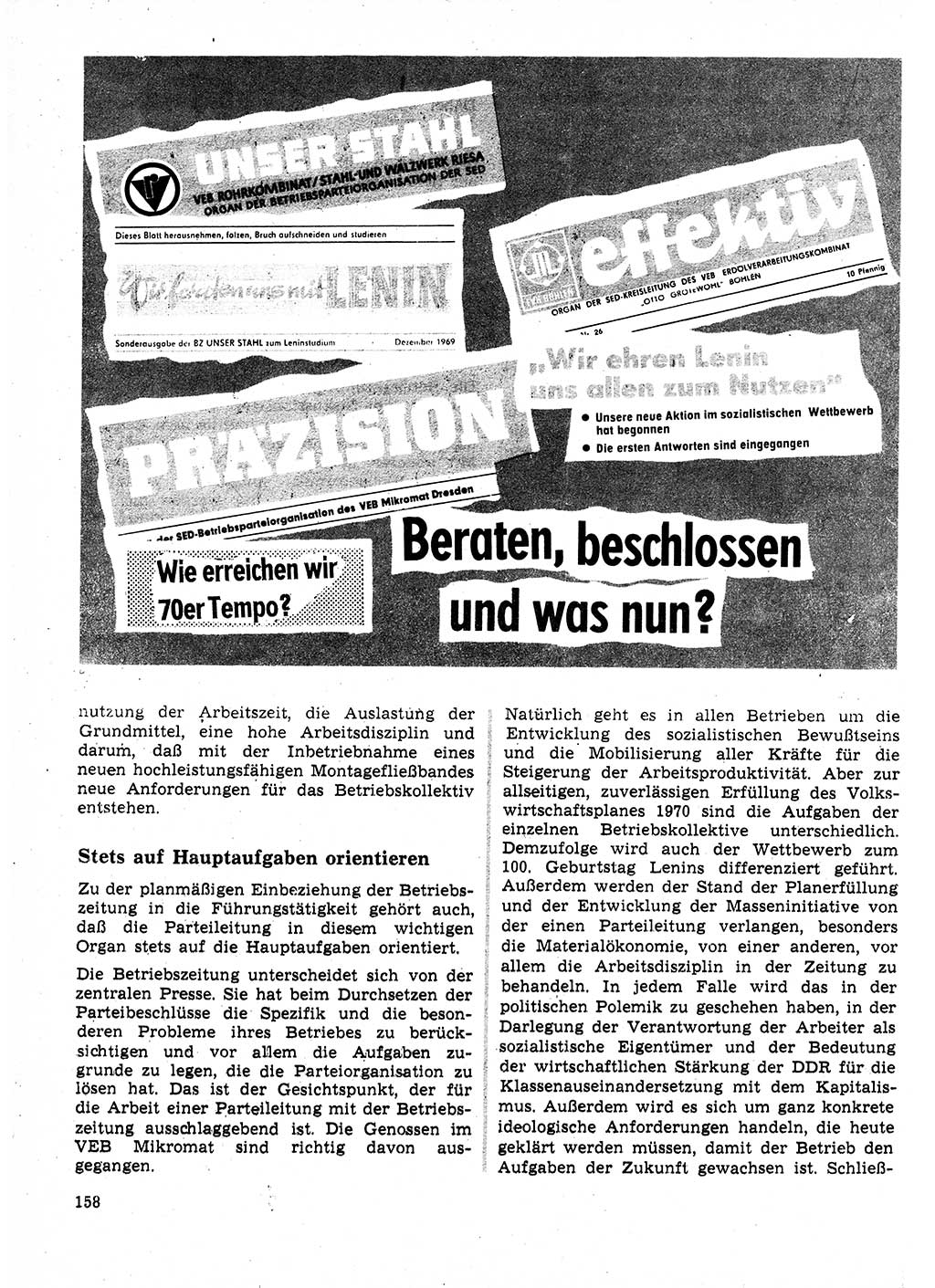 Neuer Weg (NW), Organ des Zentralkomitees (ZK) der SED (Sozialistische Einheitspartei Deutschlands) für Fragen des Parteilebens, 25. Jahrgang [Deutsche Demokratische Republik (DDR)] 1970, Seite 158 (NW ZK SED DDR 1970, S. 158)