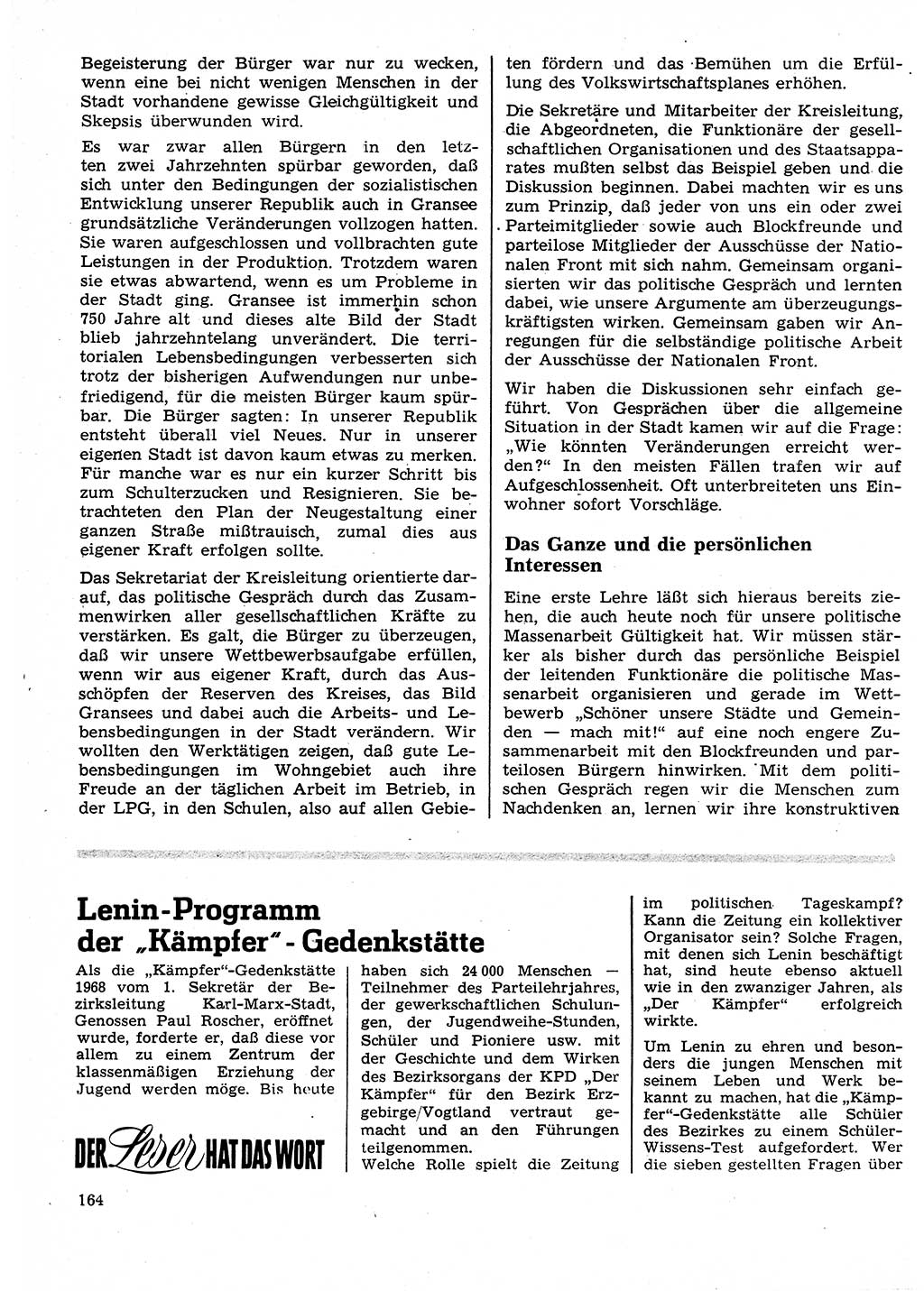 Neuer Weg (NW), Organ des Zentralkomitees (ZK) der SED (Sozialistische Einheitspartei Deutschlands) für Fragen des Parteilebens, 25. Jahrgang [Deutsche Demokratische Republik (DDR)] 1970, Seite 164 (NW ZK SED DDR 1970, S. 164)