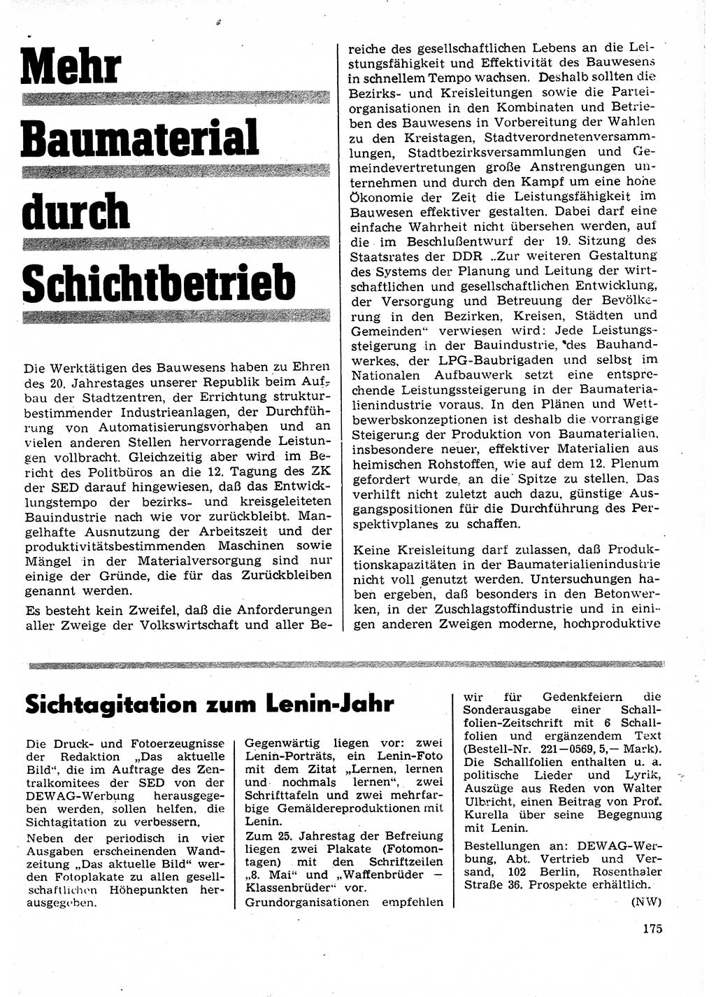 Neuer Weg (NW), Organ des Zentralkomitees (ZK) der SED (Sozialistische Einheitspartei Deutschlands) für Fragen des Parteilebens, 25. Jahrgang [Deutsche Demokratische Republik (DDR)] 1970, Seite 175 (NW ZK SED DDR 1970, S. 175)