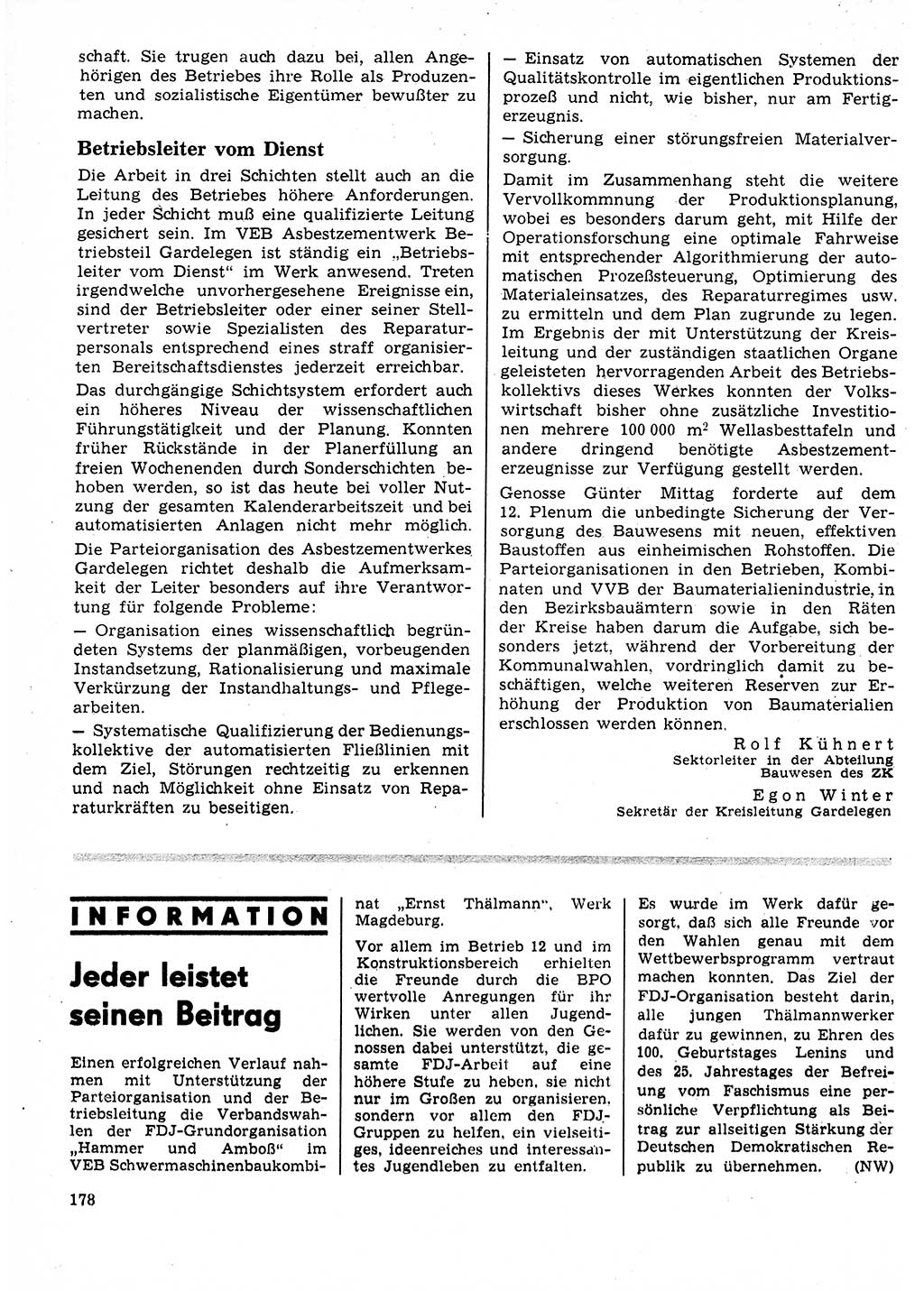Neuer Weg (NW), Organ des Zentralkomitees (ZK) der SED (Sozialistische Einheitspartei Deutschlands) für Fragen des Parteilebens, 25. Jahrgang [Deutsche Demokratische Republik (DDR)] 1970, Seite 178 (NW ZK SED DDR 1970, S. 178)