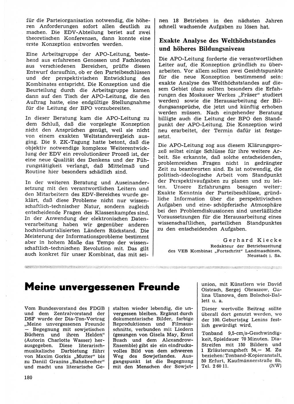 Neuer Weg (NW), Organ des Zentralkomitees (ZK) der SED (Sozialistische Einheitspartei Deutschlands) für Fragen des Parteilebens, 25. Jahrgang [Deutsche Demokratische Republik (DDR)] 1970, Seite 180 (NW ZK SED DDR 1970, S. 180)