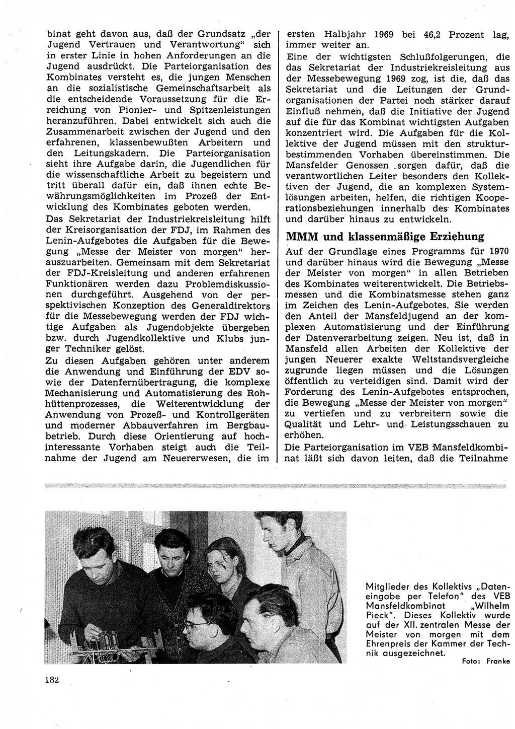 Neuer Weg (NW), Organ des Zentralkomitees (ZK) der SED (Sozialistische Einheitspartei Deutschlands) für Fragen des Parteilebens, 25. Jahrgang [Deutsche Demokratische Republik (DDR)] 1970, Seite 182 (NW ZK SED DDR 1970, S. 182)