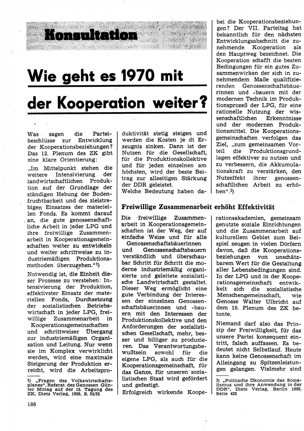 Neuer Weg (NW), Organ des Zentralkomitees (ZK) der SED (Sozialistische Einheitspartei Deutschlands) für Fragen des Parteilebens, 25. Jahrgang [Deutsche Demokratische Republik (DDR)] 1970, Seite 186 (NW ZK SED DDR 1970, S. 186)