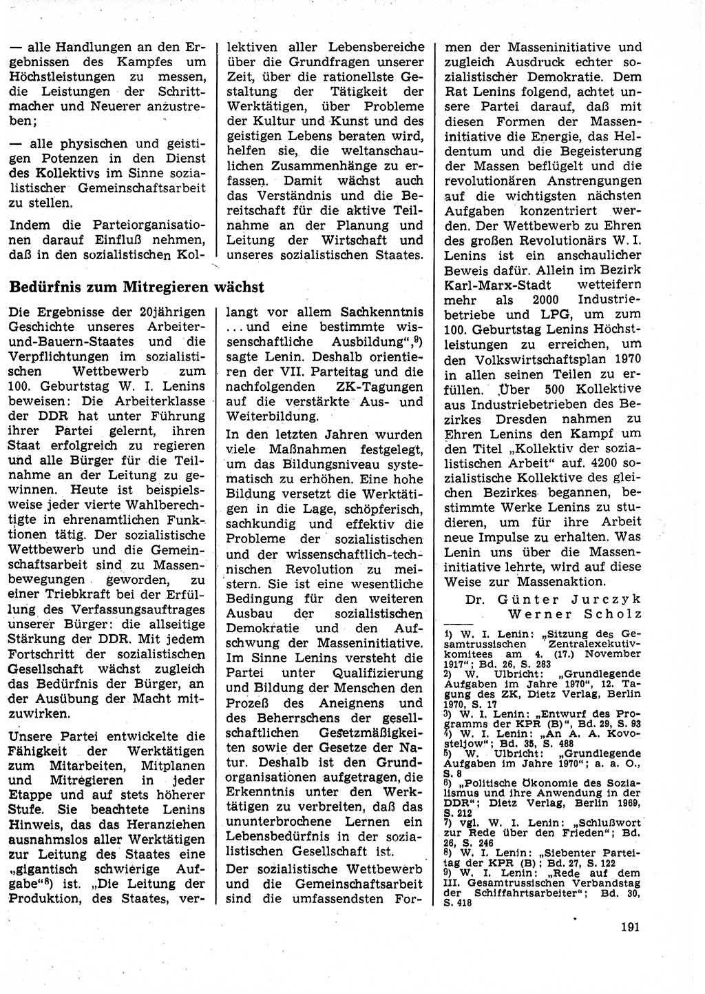 Neuer Weg (NW), Organ des Zentralkomitees (ZK) der SED (Sozialistische Einheitspartei Deutschlands) für Fragen des Parteilebens, 25. Jahrgang [Deutsche Demokratische Republik (DDR)] 1970, Seite 191 (NW ZK SED DDR 1970, S. 191)