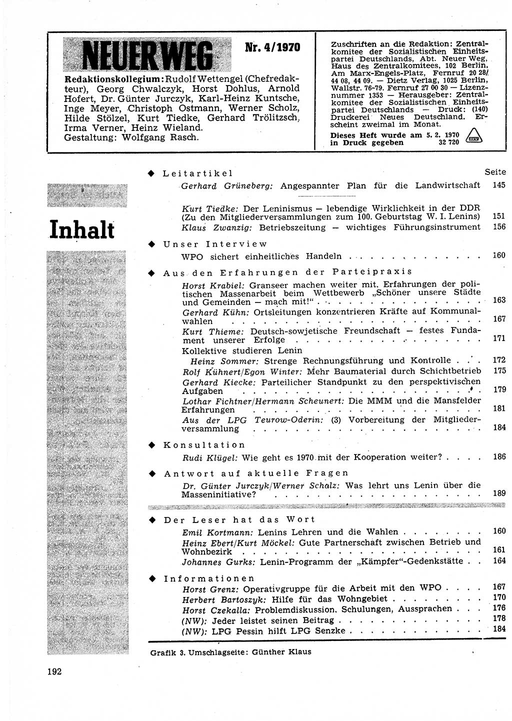 Neuer Weg (NW), Organ des Zentralkomitees (ZK) der SED (Sozialistische Einheitspartei Deutschlands) für Fragen des Parteilebens, 25. Jahrgang [Deutsche Demokratische Republik (DDR)] 1970, Seite 192 (NW ZK SED DDR 1970, S. 192)