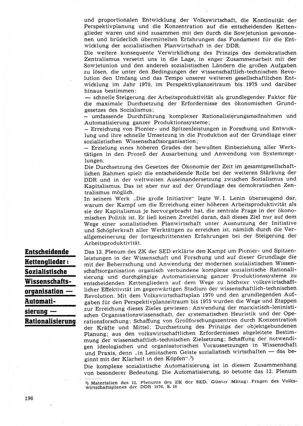 Neuer Weg (NW), Organ des Zentralkomitees (ZK) der SED (Sozialistische Einheitspartei Deutschlands) für Fragen des Parteilebens, 25. Jahrgang [Deutsche Demokratische Republik (DDR)] 1970, Seite 196 (NW ZK SED DDR 1970, S. 196)