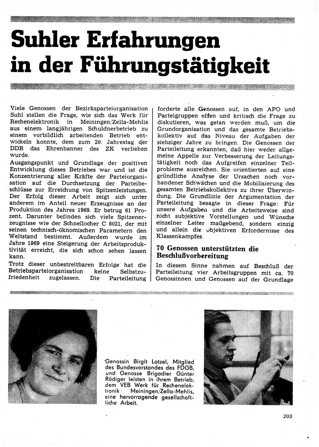 Neuer Weg (NW), Organ des Zentralkomitees (ZK) der SED (Sozialistische Einheitspartei Deutschlands) für Fragen des Parteilebens, 25. Jahrgang [Deutsche Demokratische Republik (DDR)] 1970, Seite 203 (NW ZK SED DDR 1970, S. 203)