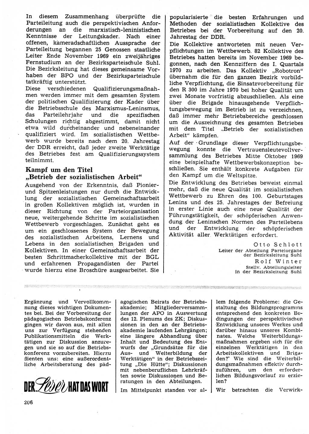 Neuer Weg (NW), Organ des Zentralkomitees (ZK) der SED (Sozialistische Einheitspartei Deutschlands) für Fragen des Parteilebens, 25. Jahrgang [Deutsche Demokratische Republik (DDR)] 1970, Seite 206 (NW ZK SED DDR 1970, S. 206)