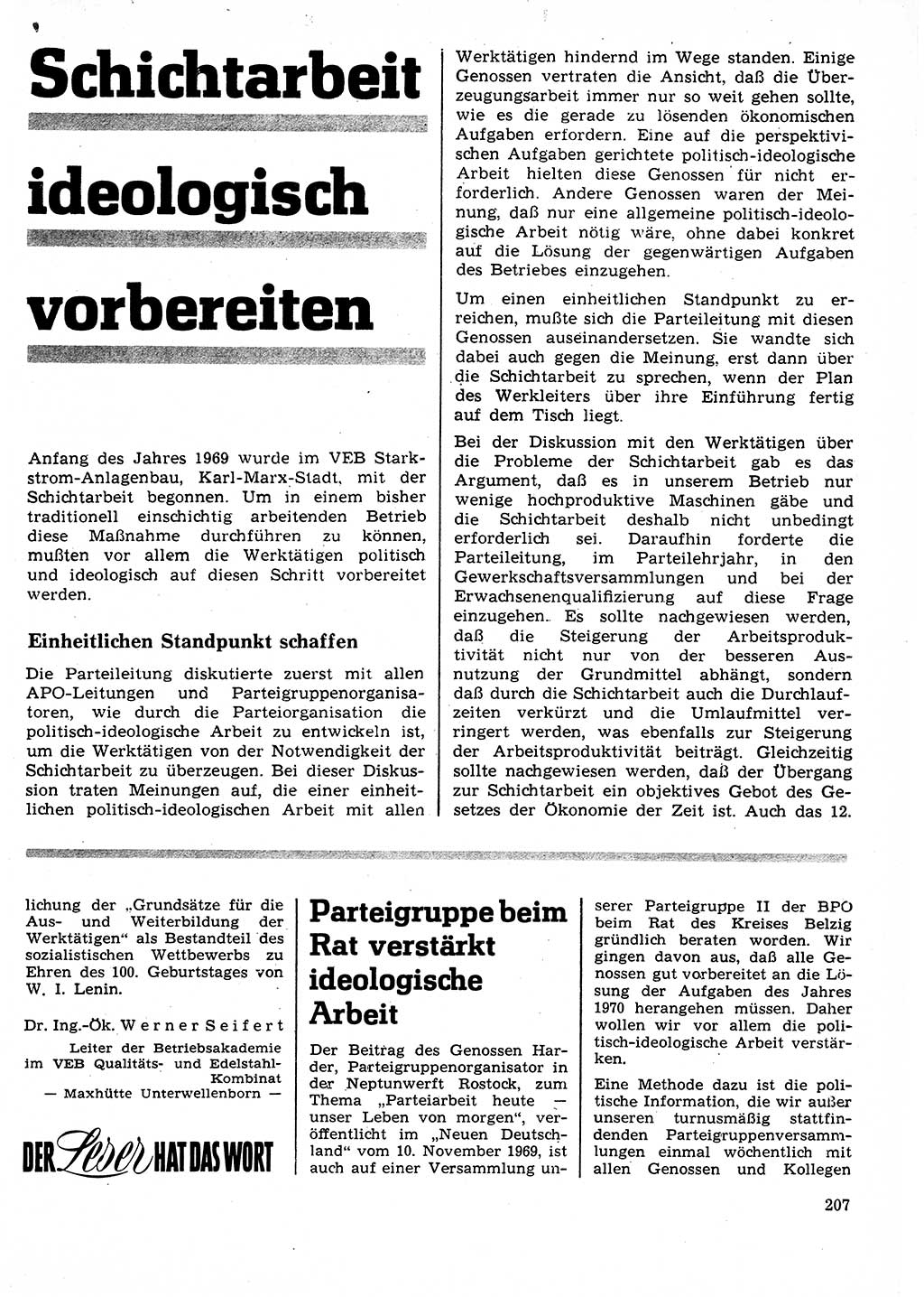 Neuer Weg (NW), Organ des Zentralkomitees (ZK) der SED (Sozialistische Einheitspartei Deutschlands) für Fragen des Parteilebens, 25. Jahrgang [Deutsche Demokratische Republik (DDR)] 1970, Seite 207 (NW ZK SED DDR 1970, S. 207)