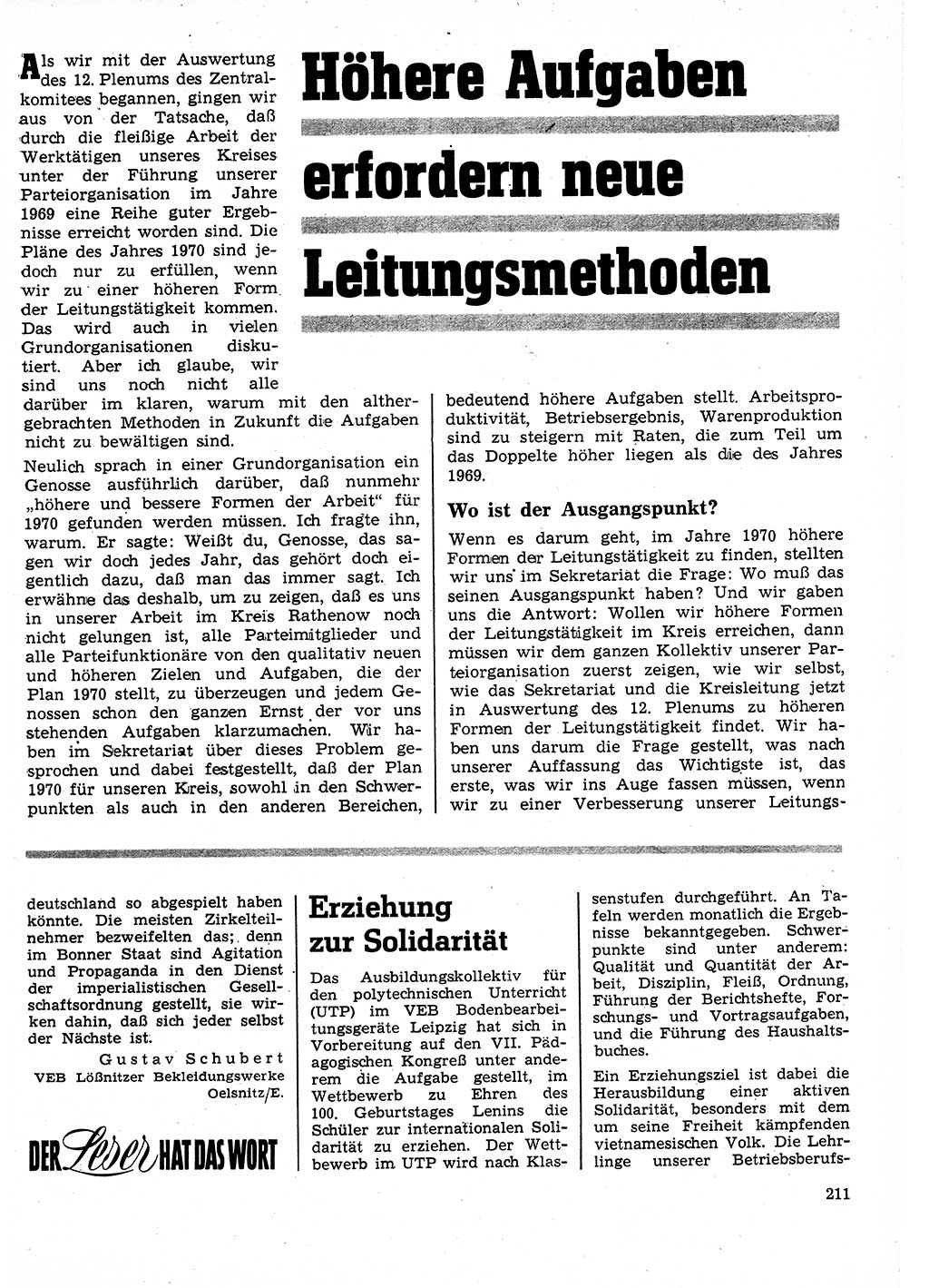 Neuer Weg (NW), Organ des Zentralkomitees (ZK) der SED (Sozialistische Einheitspartei Deutschlands) für Fragen des Parteilebens, 25. Jahrgang [Deutsche Demokratische Republik (DDR)] 1970, Seite 211 (NW ZK SED DDR 1970, S. 211)