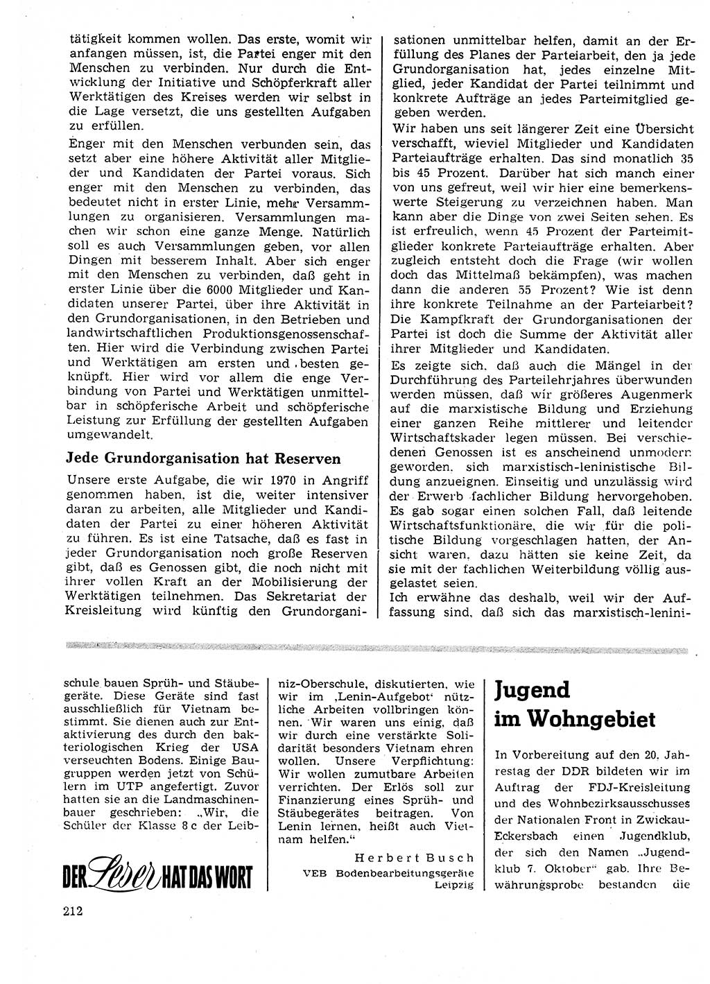 Neuer Weg (NW), Organ des Zentralkomitees (ZK) der SED (Sozialistische Einheitspartei Deutschlands) für Fragen des Parteilebens, 25. Jahrgang [Deutsche Demokratische Republik (DDR)] 1970, Seite 212 (NW ZK SED DDR 1970, S. 212)