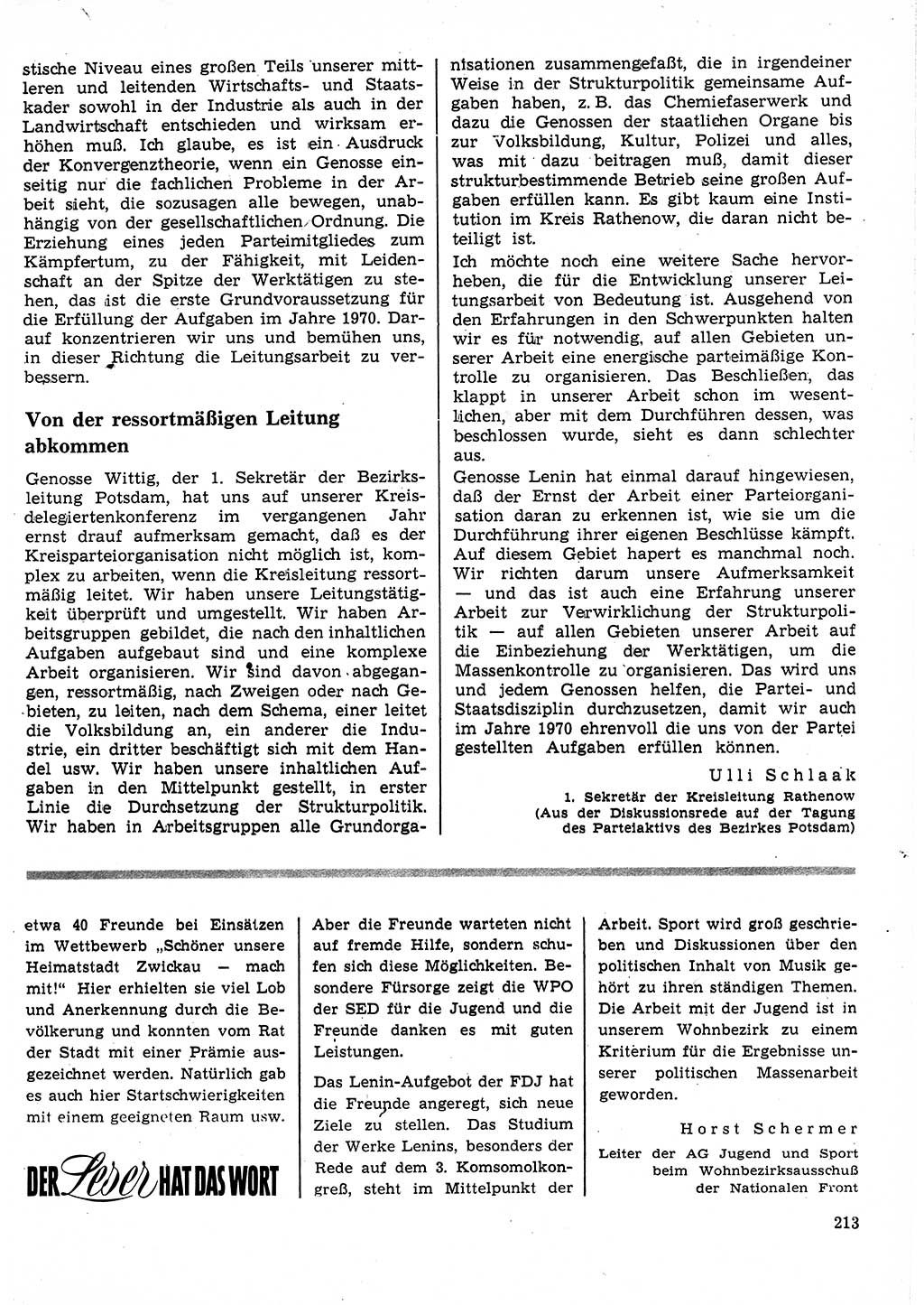 Neuer Weg (NW), Organ des Zentralkomitees (ZK) der SED (Sozialistische Einheitspartei Deutschlands) für Fragen des Parteilebens, 25. Jahrgang [Deutsche Demokratische Republik (DDR)] 1970, Seite 213 (NW ZK SED DDR 1970, S. 213)